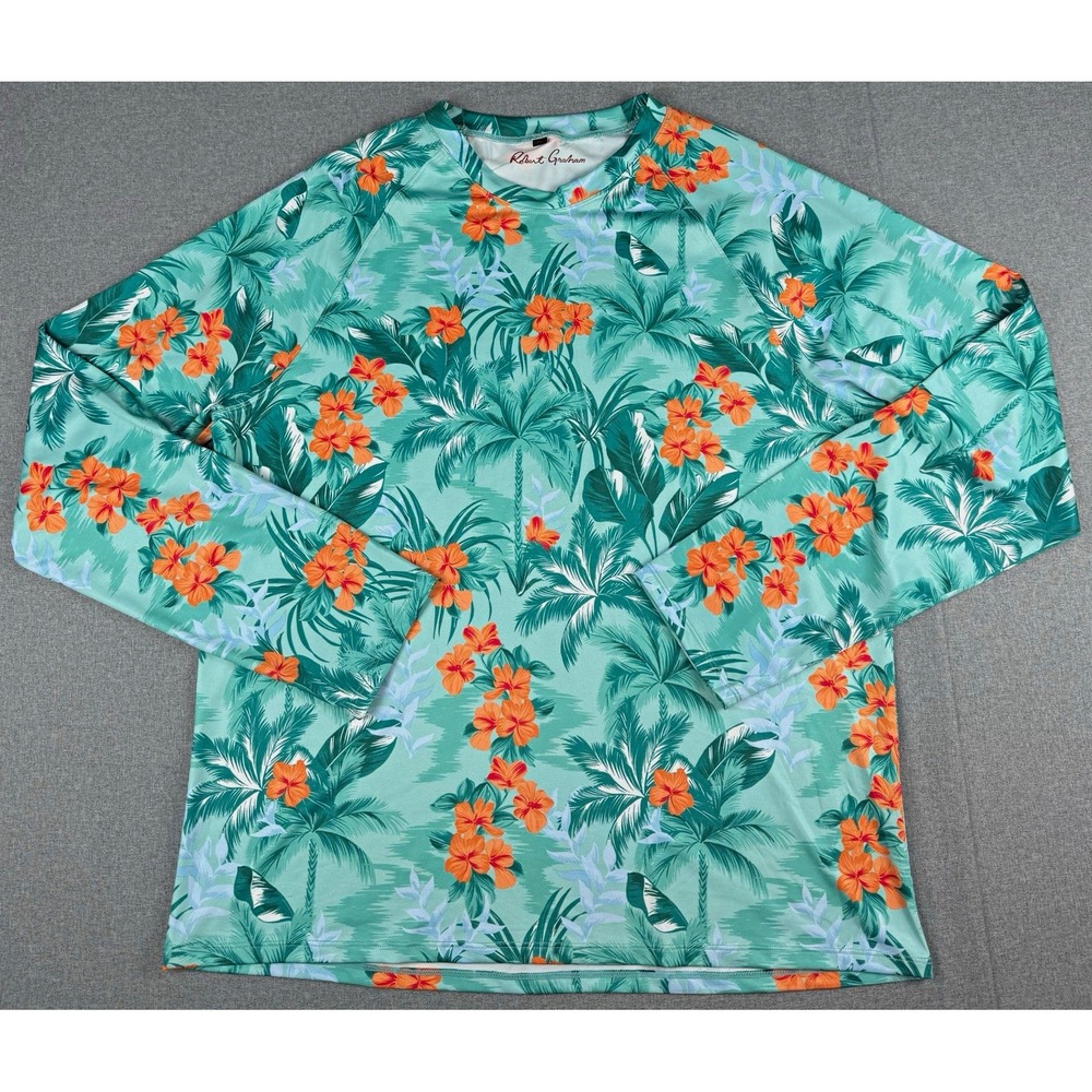 Robert Graham XL Tropical Floral Palm Print Performance Shirt UPF Stretch
